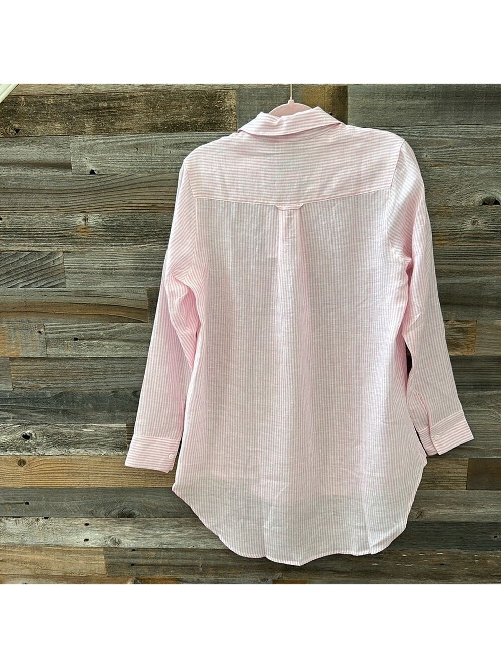 NWT Harshman Collette Shirt Pink Stripe 100% Linen Size Small - Picture 3 of 9